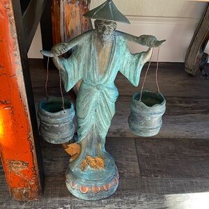 In excellent condition Antique BRONZE ASIAN MAN CARRYING WATER BUCKETS